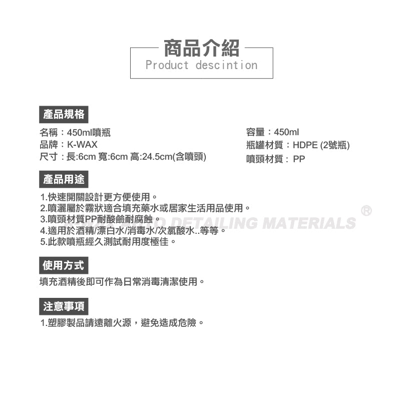 450ML White Bottle + Sprayer